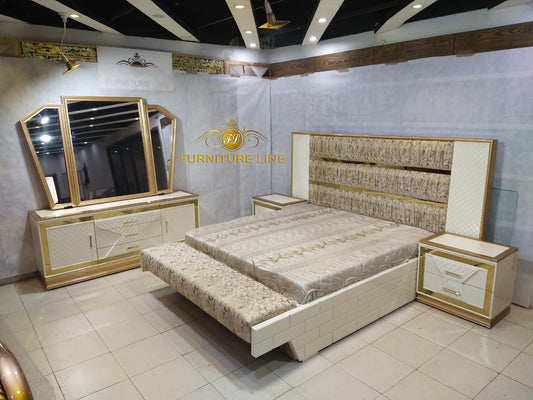 white & golden bed set